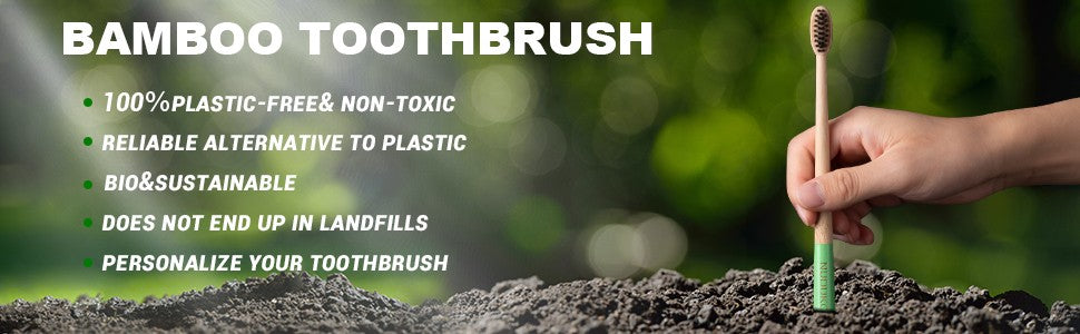 Bamboo Charcoal Toothbrushes 6 Pack - Soft BPA Bristles, Eco-Friendly & Biodegradable