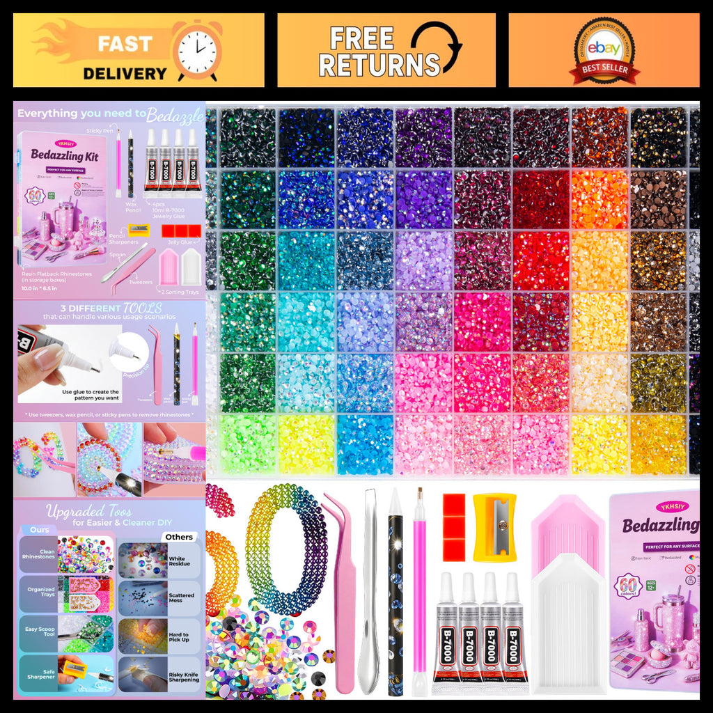 Resin Rhinestone Bedazzling Kit with 60 Colors and Jewelry Adhesive