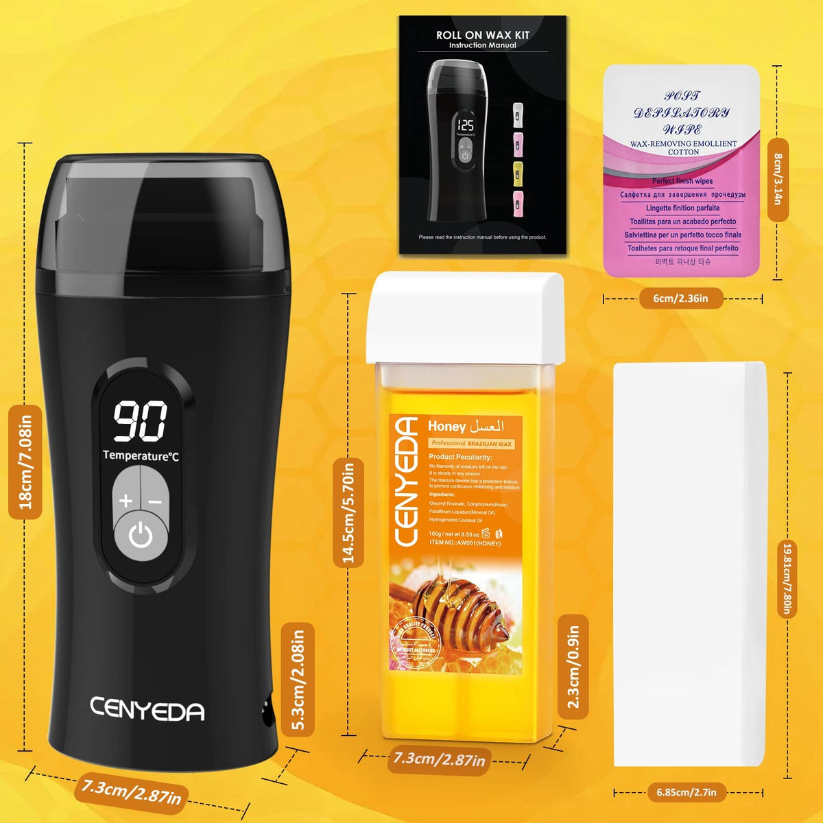 Digital Honey Wax Kit for Hair Removal with Roll-On Warmer and Cartridges