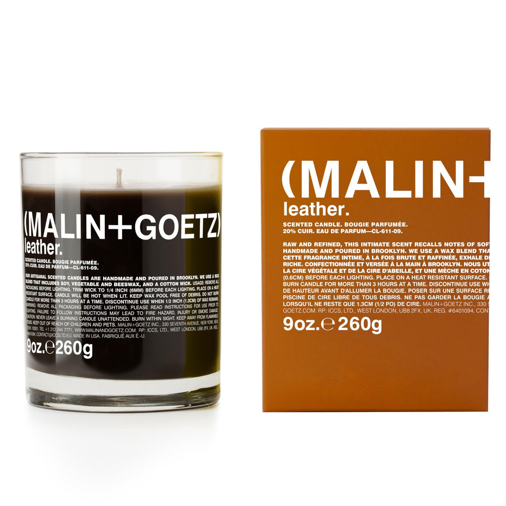 Leather Scented Candle - 60 Hour Burn Time, Natural Wax, 9 oz