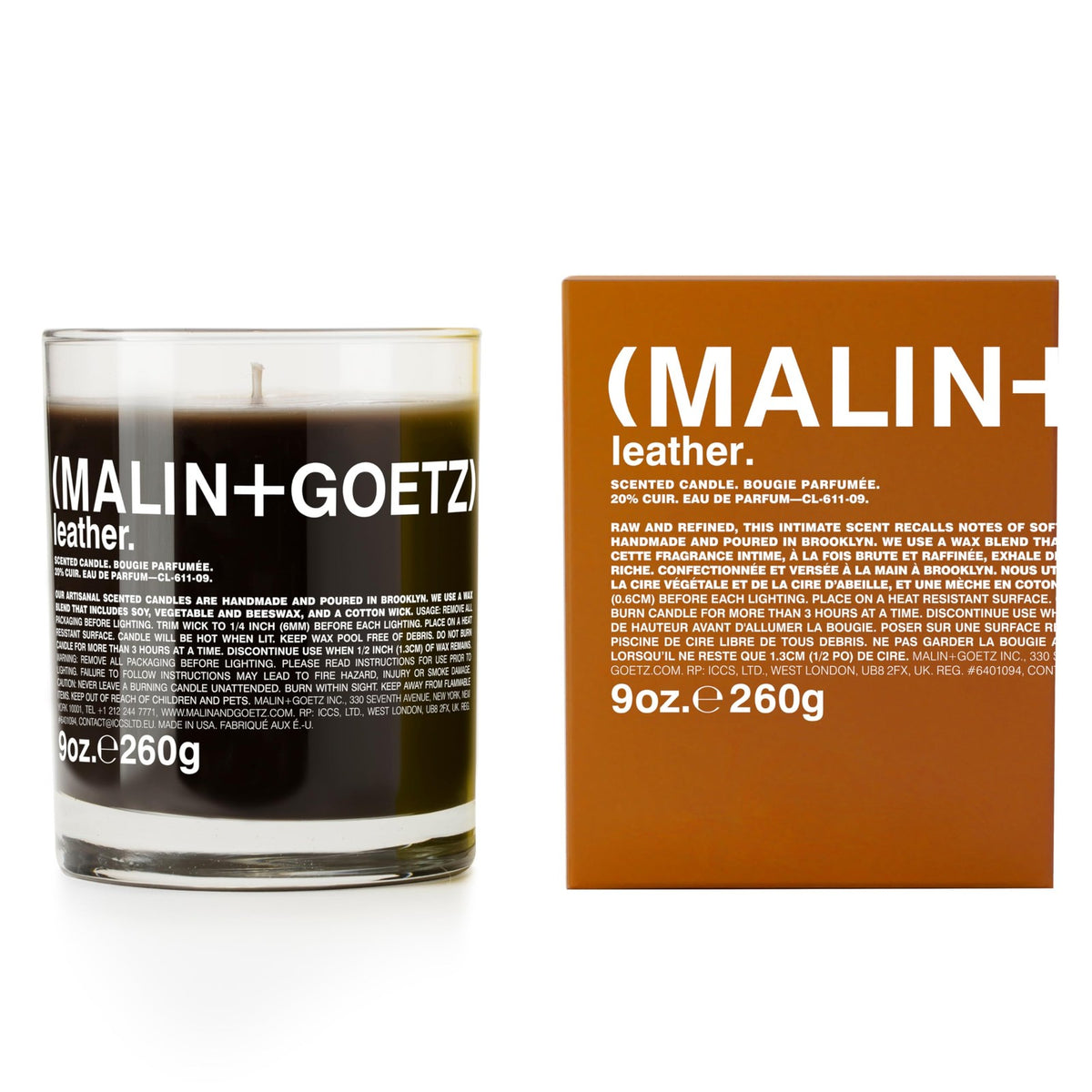 Leather Scented Candle - 60 Hour Burn Time, Natural Wax, 9 oz