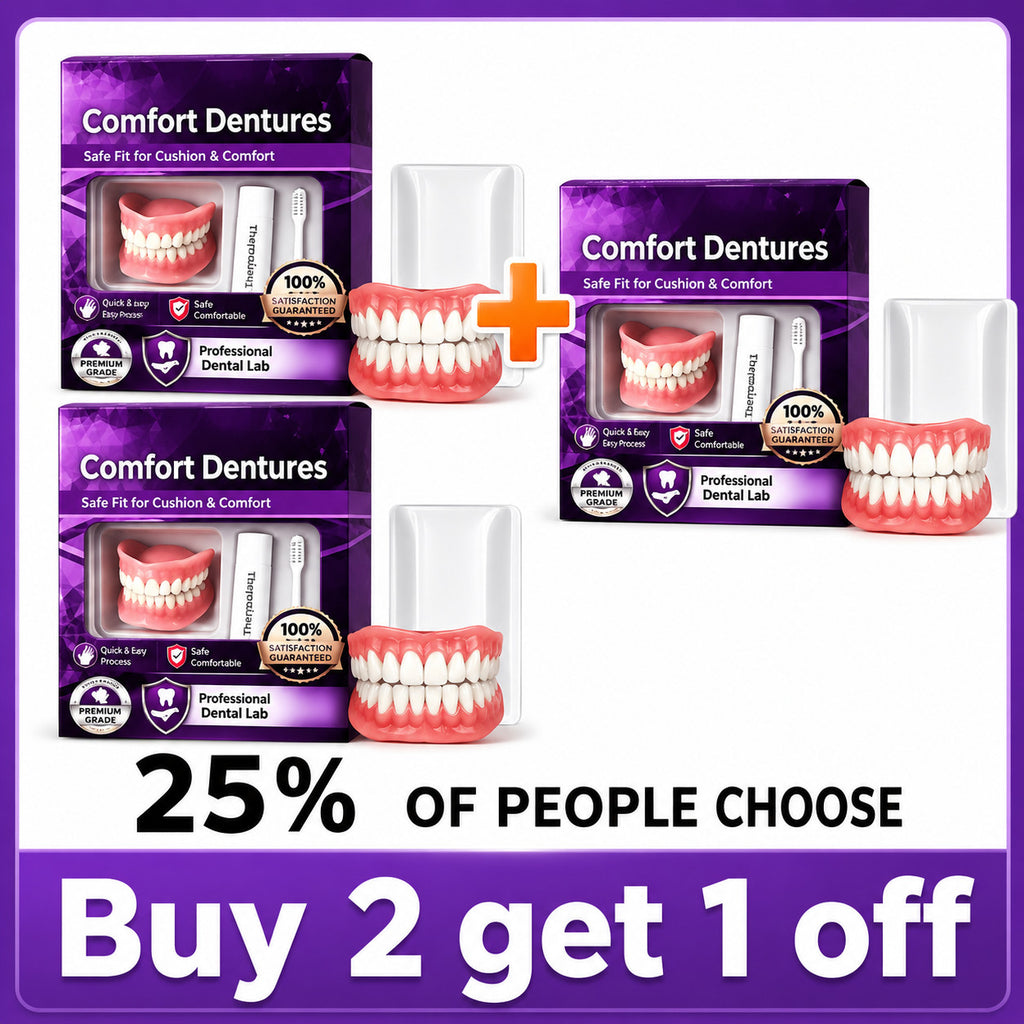 Full Set Natural Silicone Dentures Upper & Lower Comfort Fit - Cosmetic Tooth Replacement