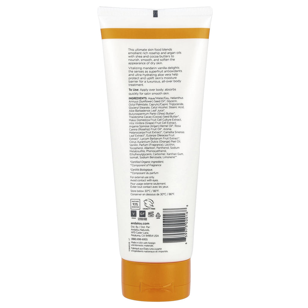 Body Lotion Mandarin Vanilla 8oz - Hydrating Vegan Shea & Argan Oil
