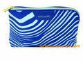 Travel Cosmetic Bag with Zebra Pattern and Gold Zipper - Baby Blue