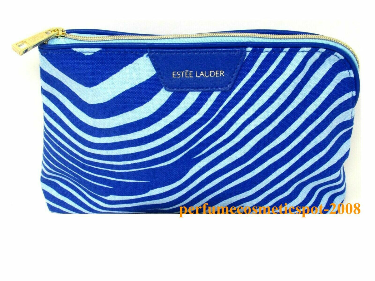 Travel Cosmetic Bag with Zebra Pattern and Gold Zipper - Baby Blue