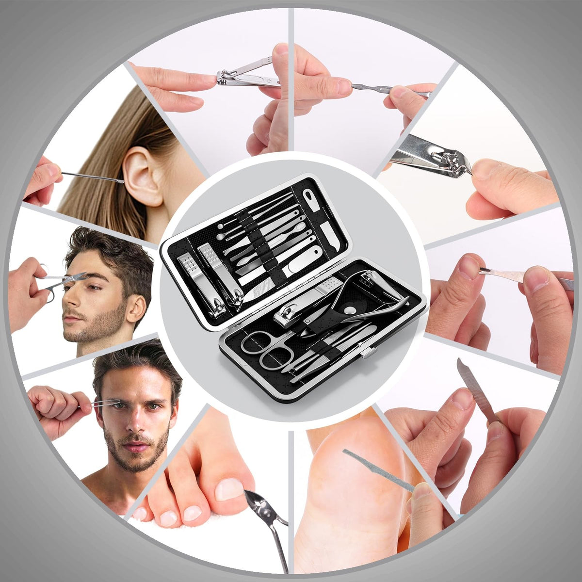 Professional Nail Clippers Set for Women Travel Manicure Kit Metallic