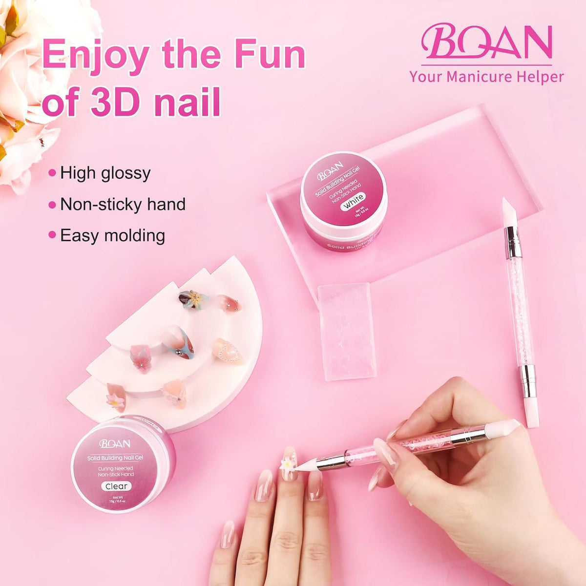 3D Nail Sculpting Gel Kit for Nail Art & Extensions - White & Clear