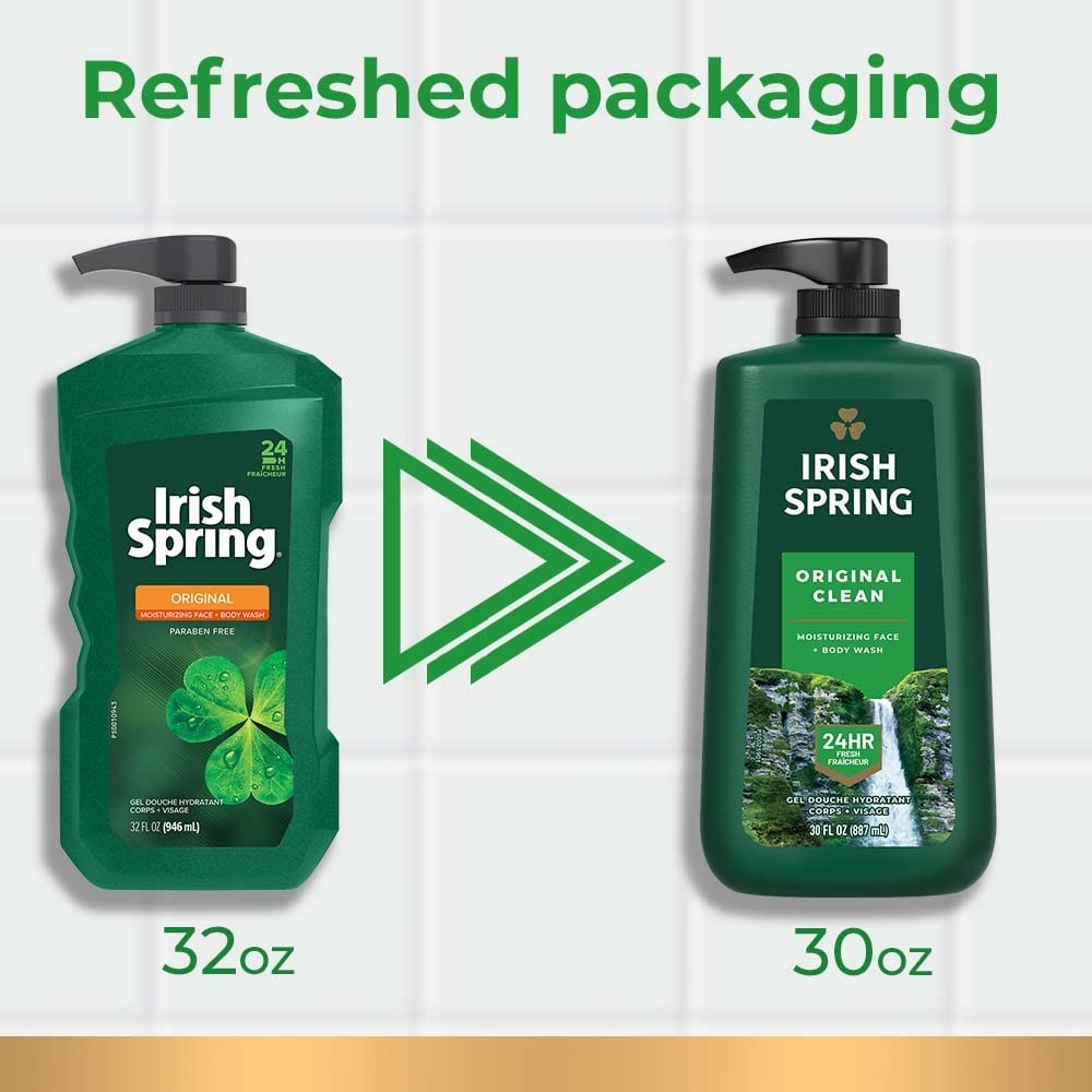 Irish Spring Original Clean Body Wash - 30 Oz Pump, Pack of 4