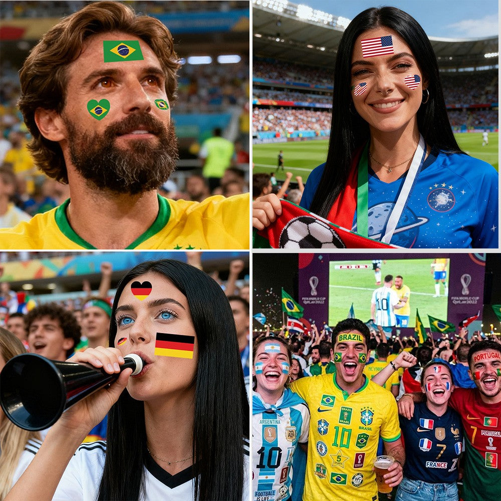 Temporary World Cup Face Tattoos 10 Sheets - USA Canada Mexico Flag Decals