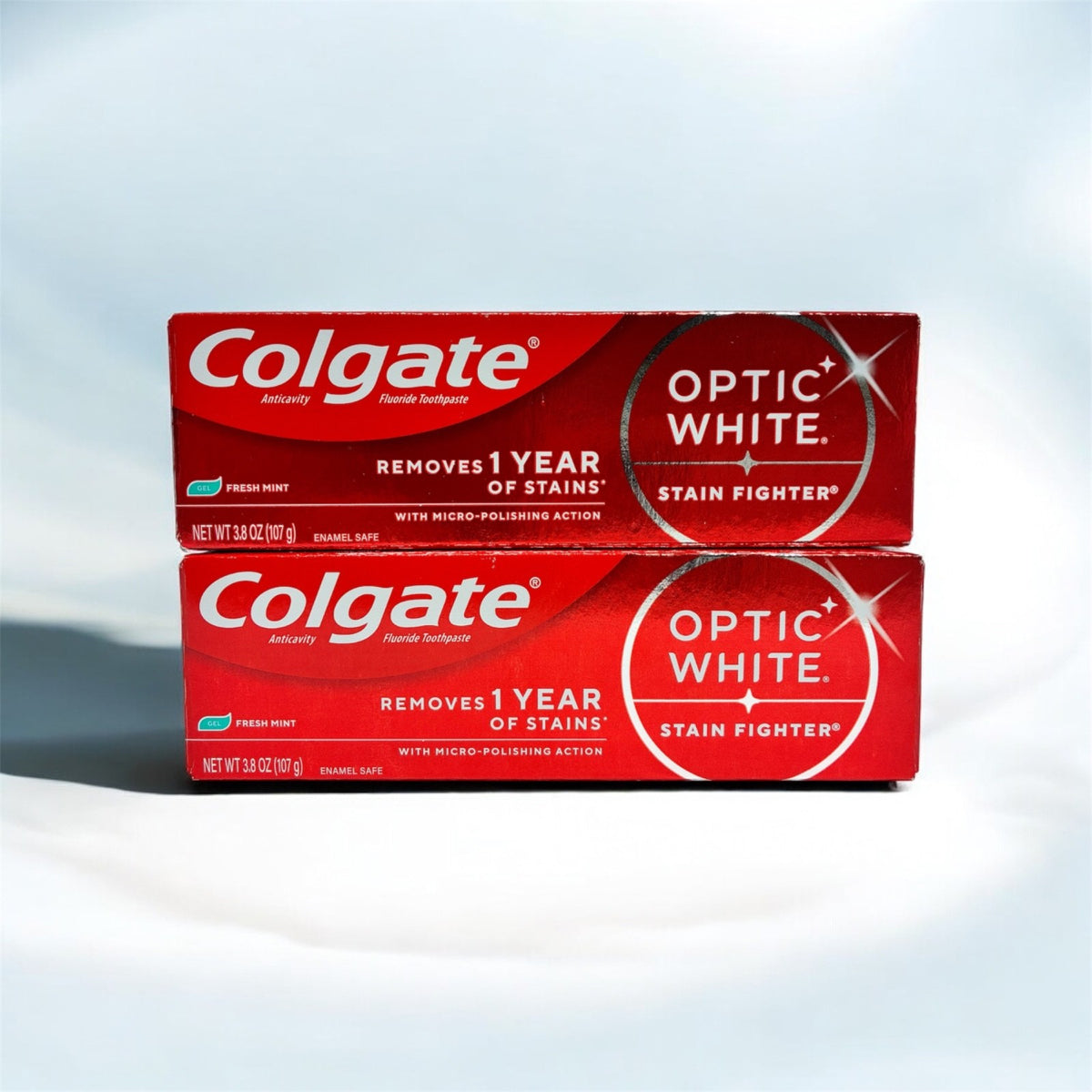 2 Pack Colgate Optic White Stain Fighter Toothpaste Fresh Mint Gel 3.8oz