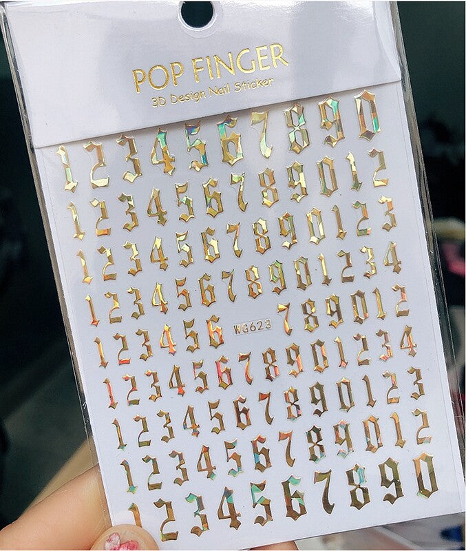 Numbers Old English Style Nail Decal Stickers - 9 Colors for Nail Art