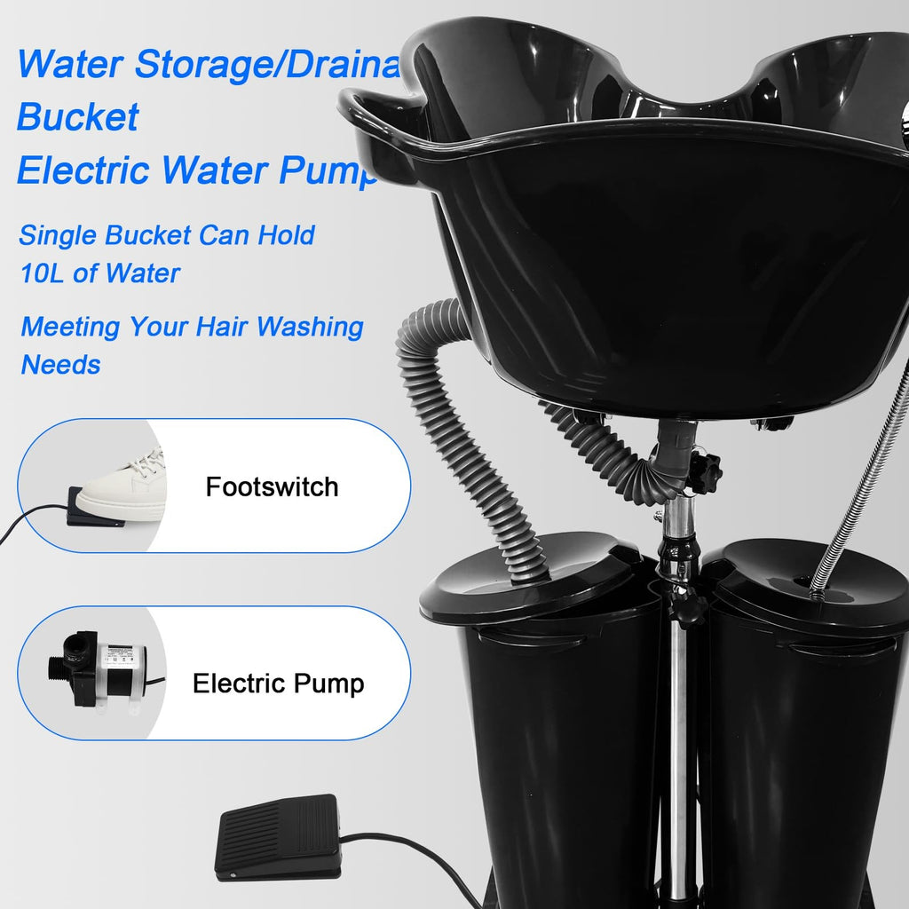 Portable Electric Shampoo Basin Set with 2 Buckets for Home Salon Use