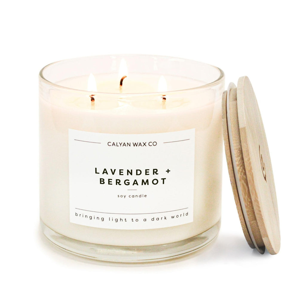 Lavender & Bergamot Scented Candle - 14.9 oz Soy Wax, 3 Wicks, Long-Lasting Fragrance