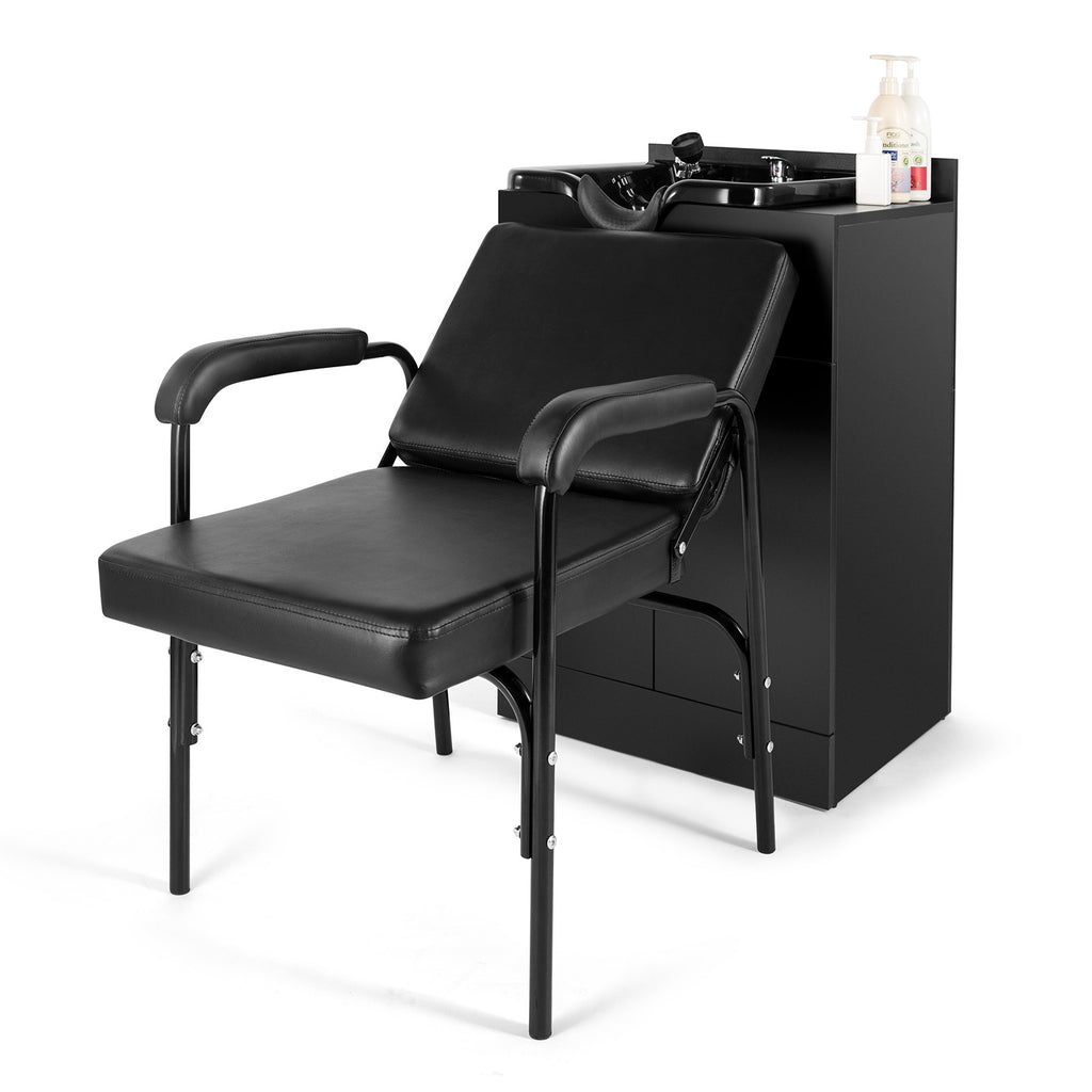 Salon Shampoo Station & Reclining Barber Chair Set - Professional Beauty Equipment