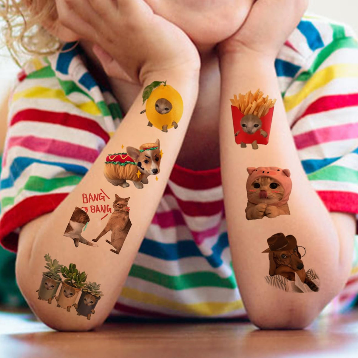 Temporary Tattoo Set - 74 Cat & Dog Meme Sheets for Kids (Kid Safe, Removable)