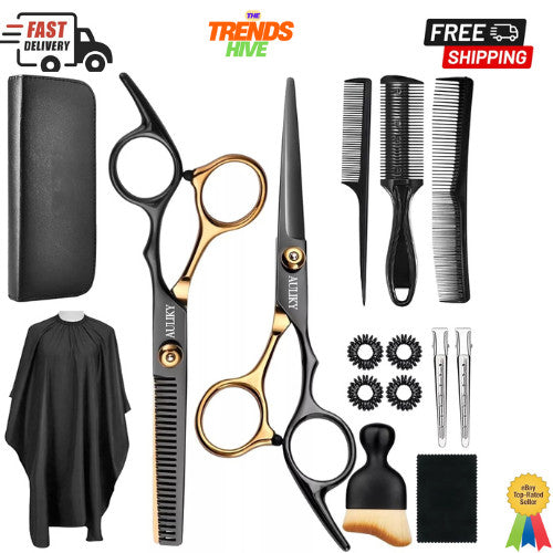 Professional Hair Cutting Scissors Shears Kit - 15 Pcs Salon & Barbershop Set