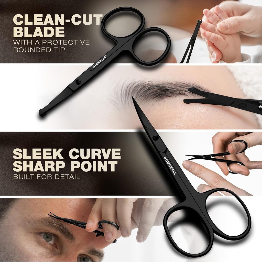 Professional Stainless Steel Eyebrow & Facial Hair Trimming Scissors Set