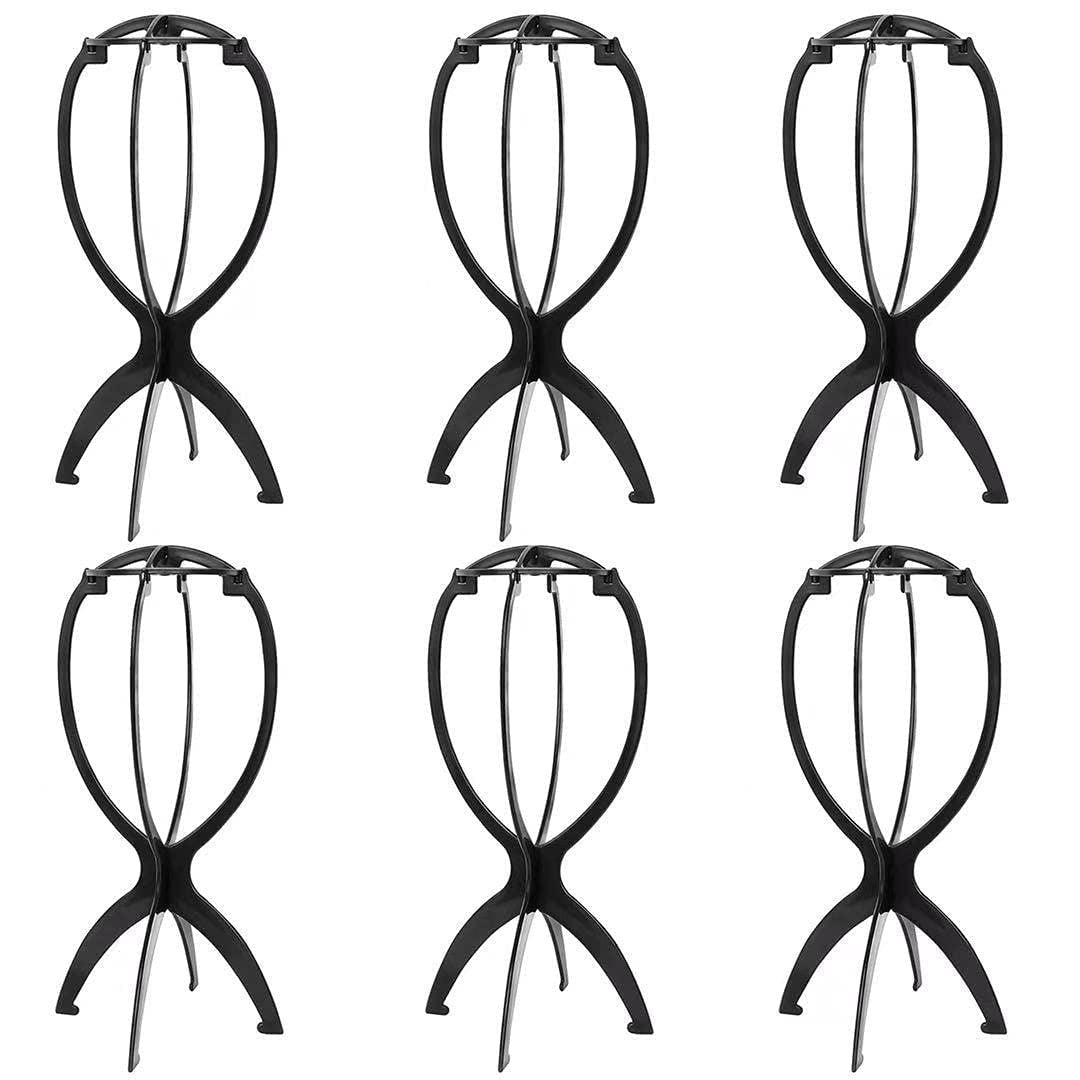 6 Pack Collapsible Wig Stand Portable Display Holder for Multiple Wigs & Hats