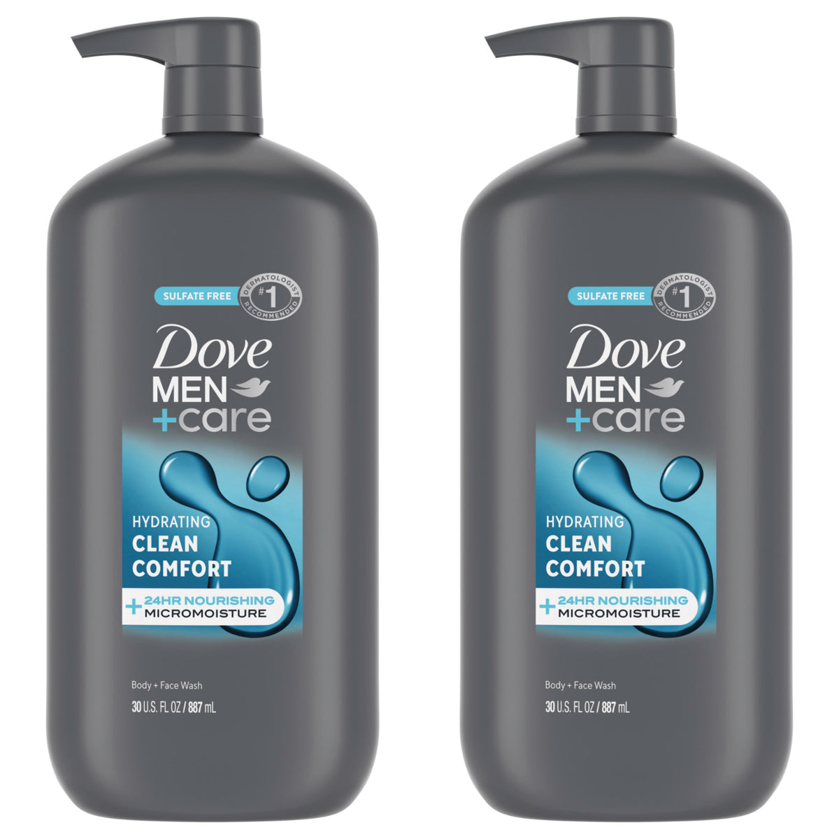 Dove Men+Care Body Wash & Face Wash Clean Comfort 2-Pack, 30 fl oz Each