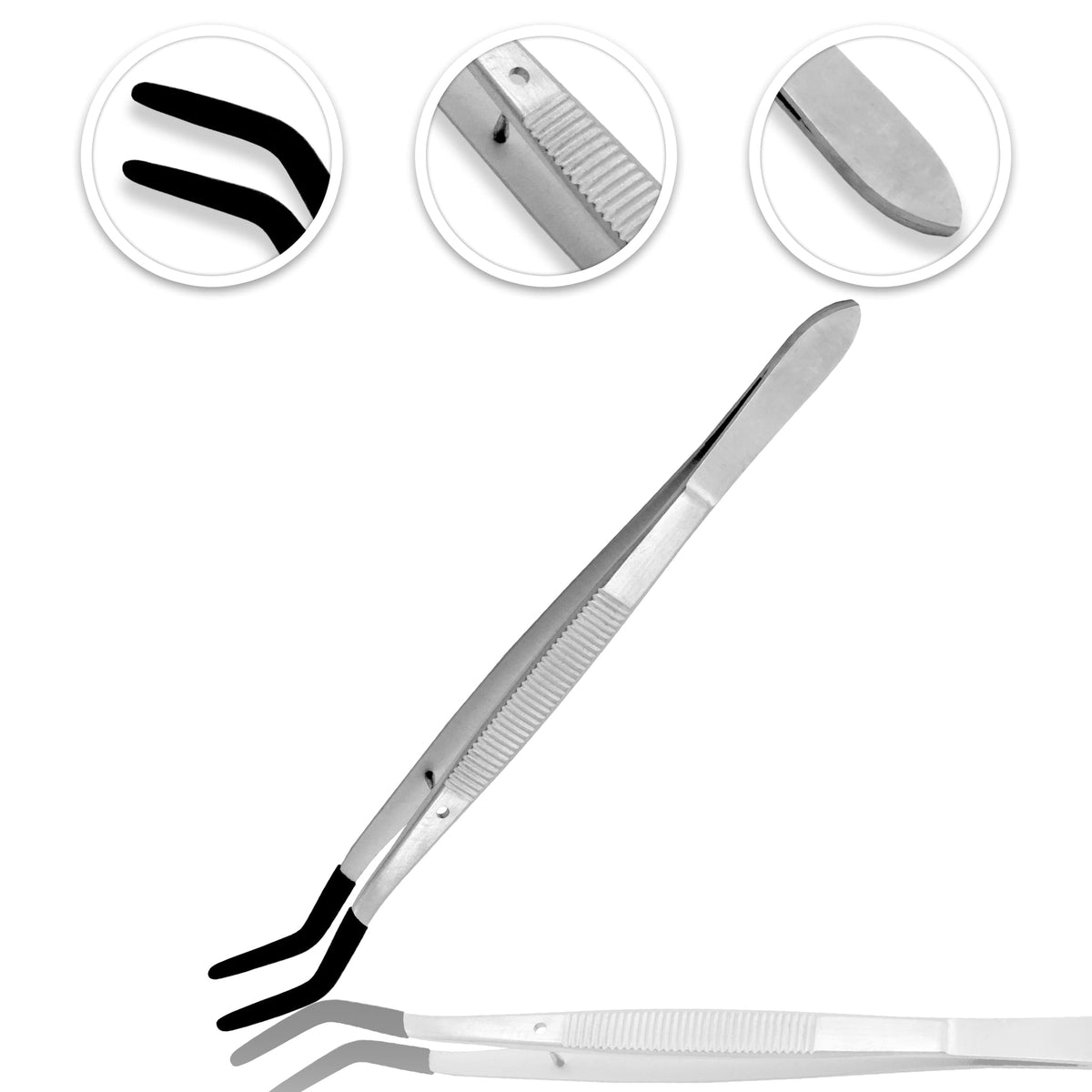Stainless Steel Lab Tweezers with Rubber Tips - 4 Pack, Offset & Straight