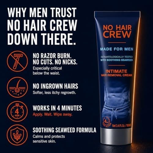 Men's Painless Hair Removal Cream for Coarse Body Hair - Soothing Depilatory