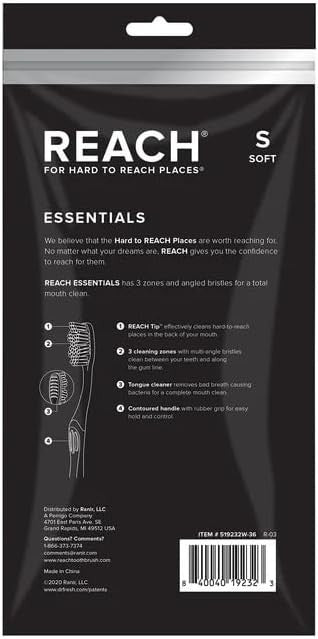 Reach Essential Soft Toothbrushes with Cap - 6 Pack for Family Oral Care