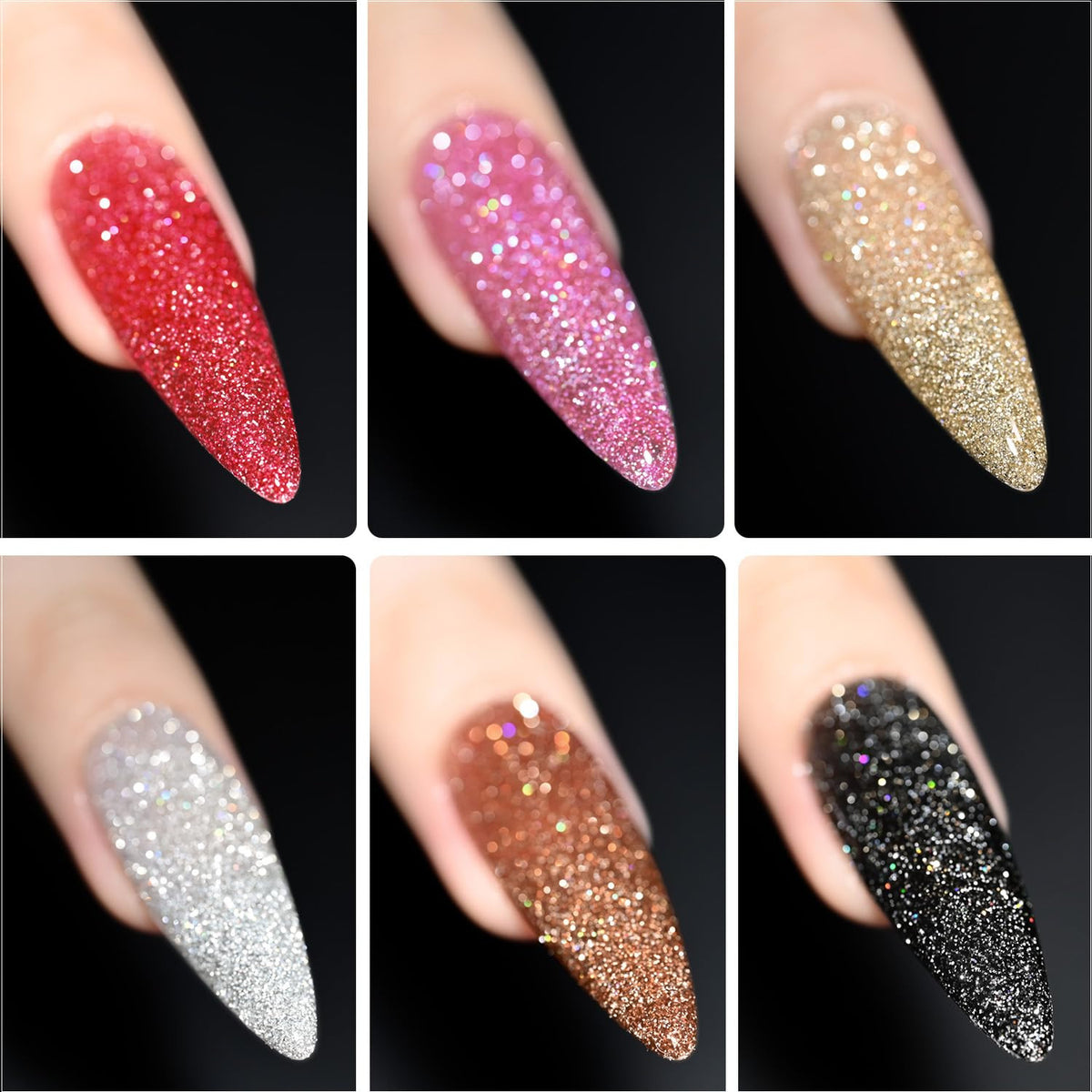 Reflective Glitter Gel Nail Polish Set - 6 Vibrant Colors for Nails