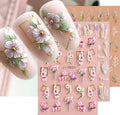 3D Flower Leaves Nail Art Stickers Decals - Self-Adhesive, 4 Sheets