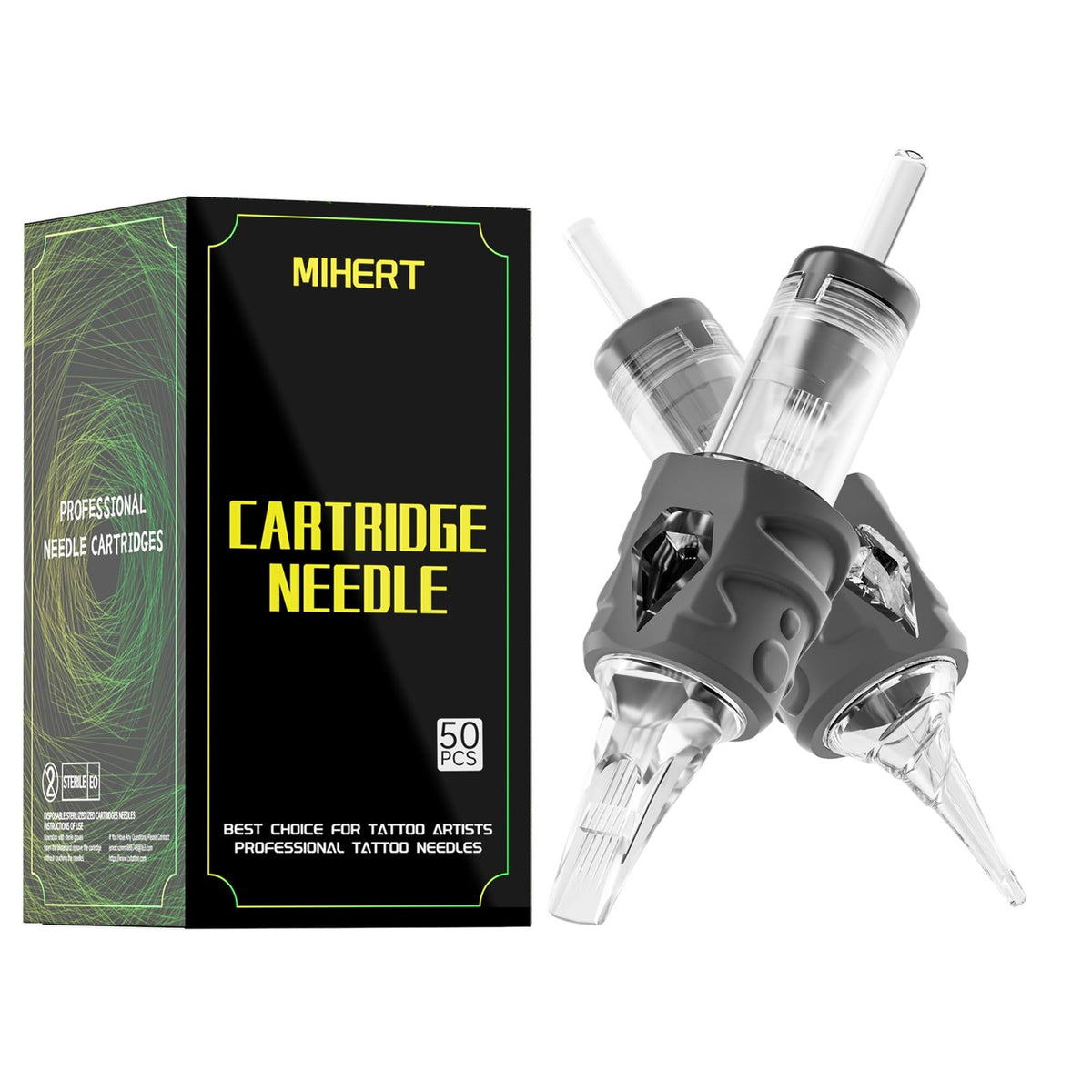 Tattoo Cartridge Needles 50Pcs Kit – 316L Stainless Steel, Sterilized, 12/RS/ML Round Liners & Shader