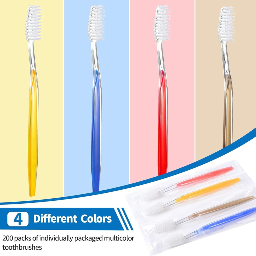 Disposable Multicolor Travel Toothbrushes Pack of 200 - Hygienic & Compact