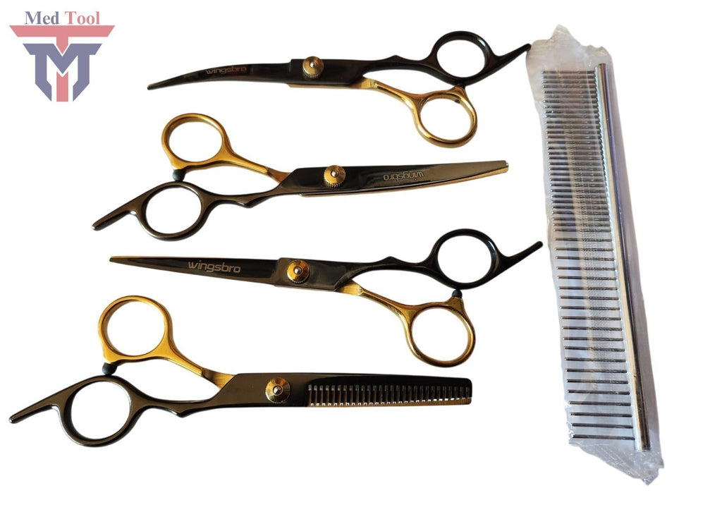 5 Piece Hair Cutting and Thinning Scissors Set for Salon Barber Styling
