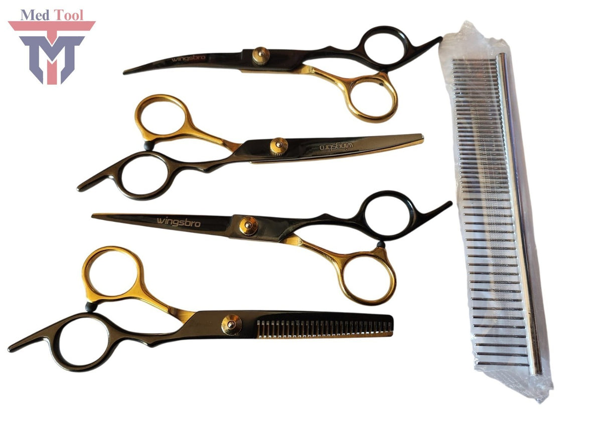 5 Piece Hair Cutting and Thinning Scissors Set for Salon Barber Styling