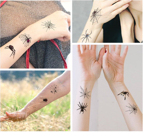 Halloween Temporary Tattoo Set 10 Sheets 3D Spider Cobweb Waterproof