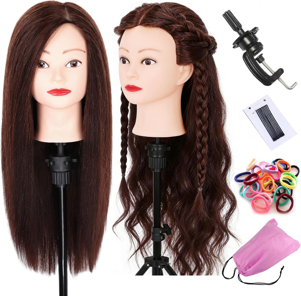 Mannequin Head with Human Hair for Hair Styling & Training, 22-24 Inch