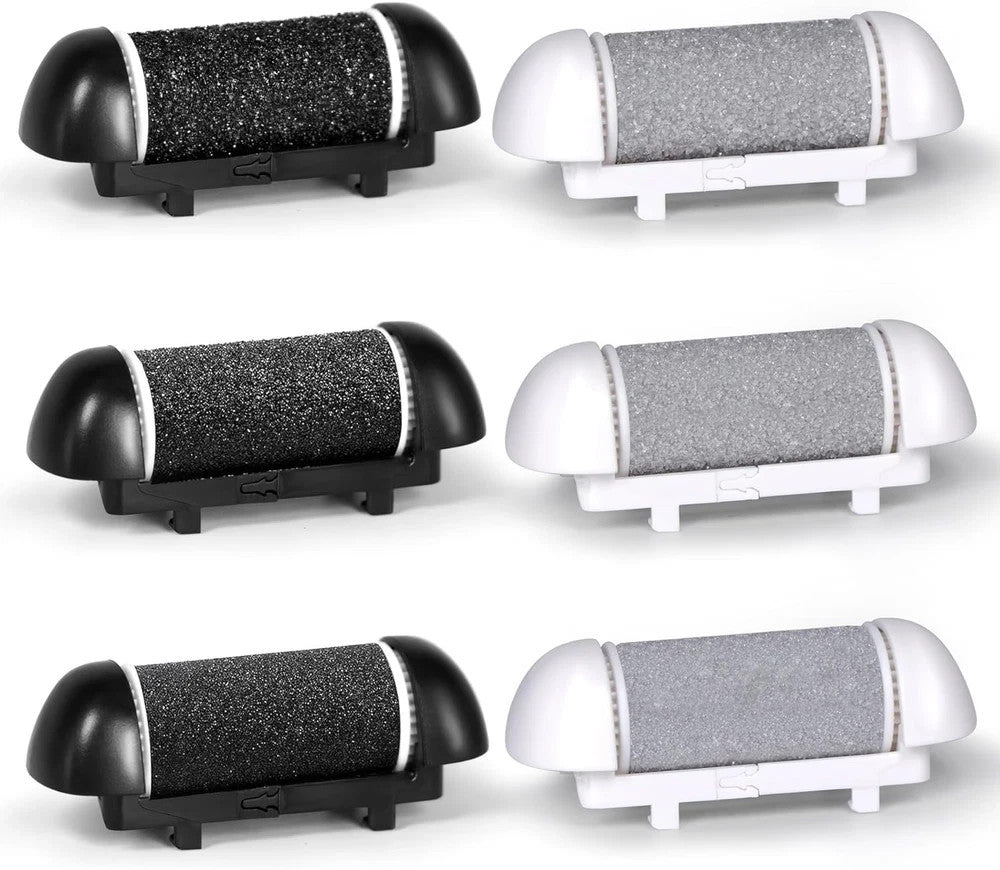 6 Pack Replacement Roller Heads for Electric Foot Callus Removers - Fine, Regular, Coarse