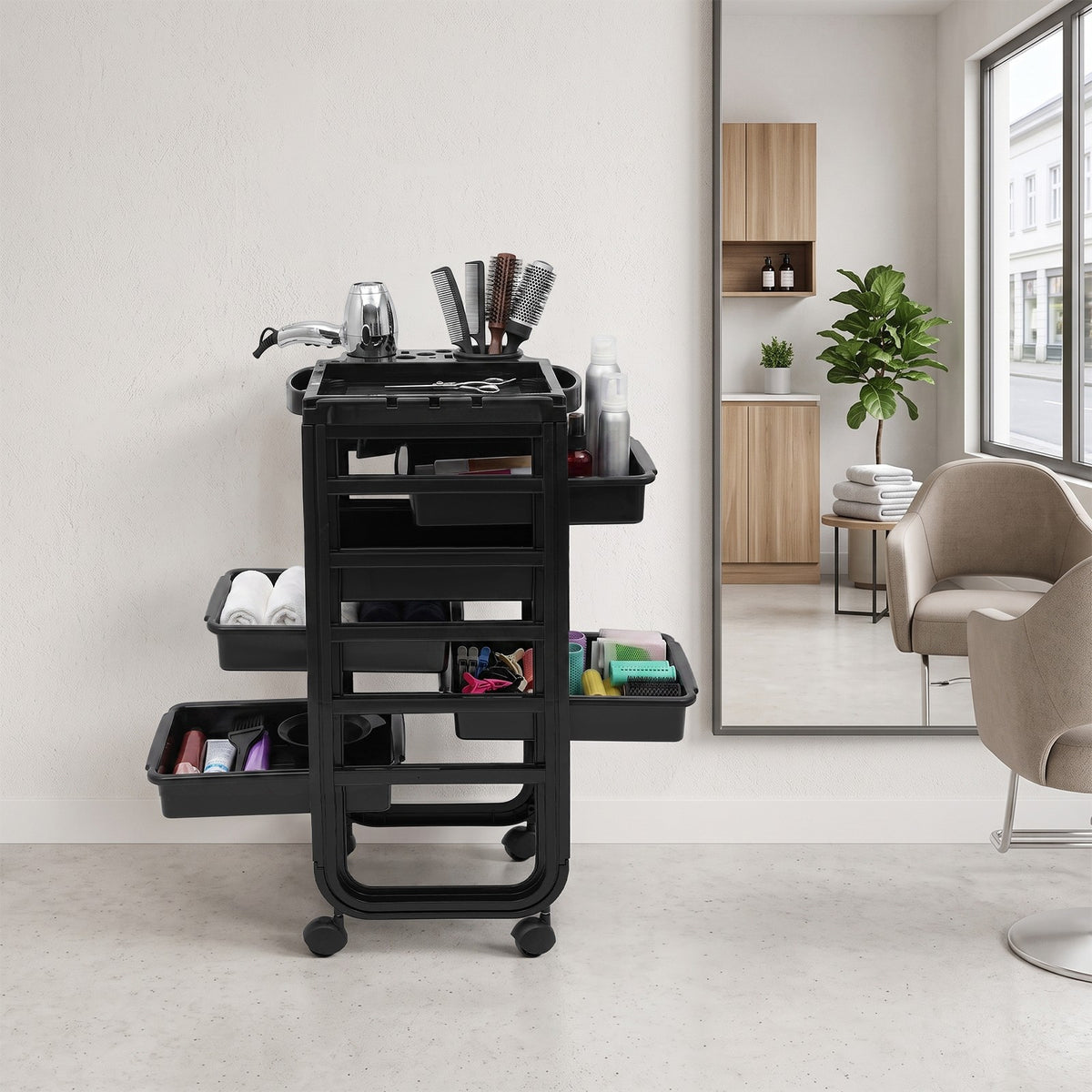 Mobile Hair Salon Trolley Cart with 5 Drawers - Black, 41x43.5x88cm