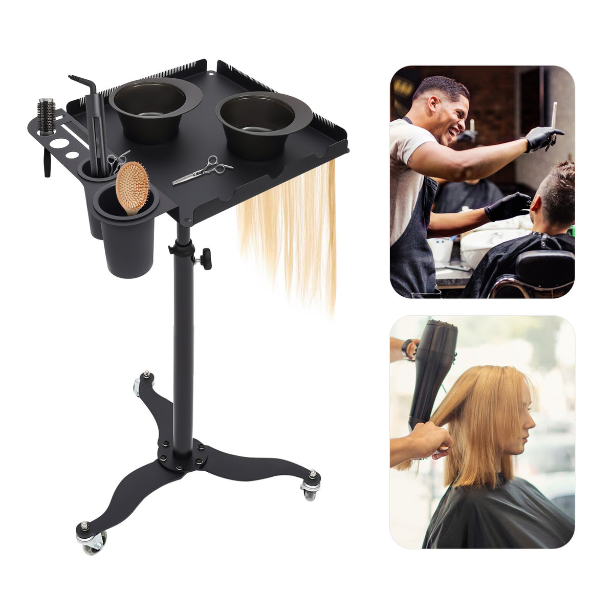 Mobile Salon Rolling Trolley Cart with Adjustable Height and Storage