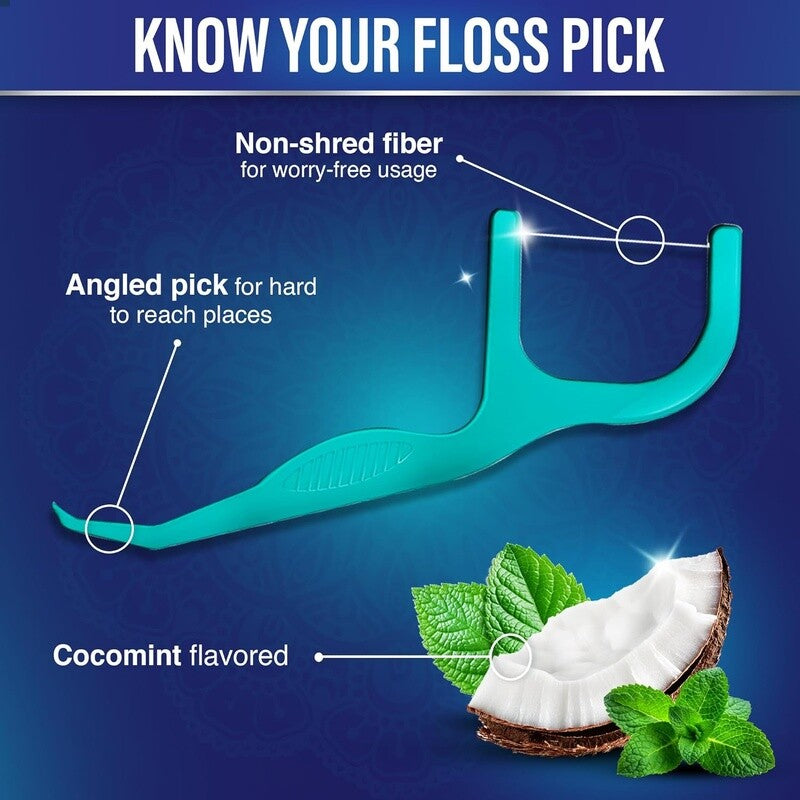 Dental Floss Picks Non-Shred Cocomint Flavor 60 Pack Travel Friendly