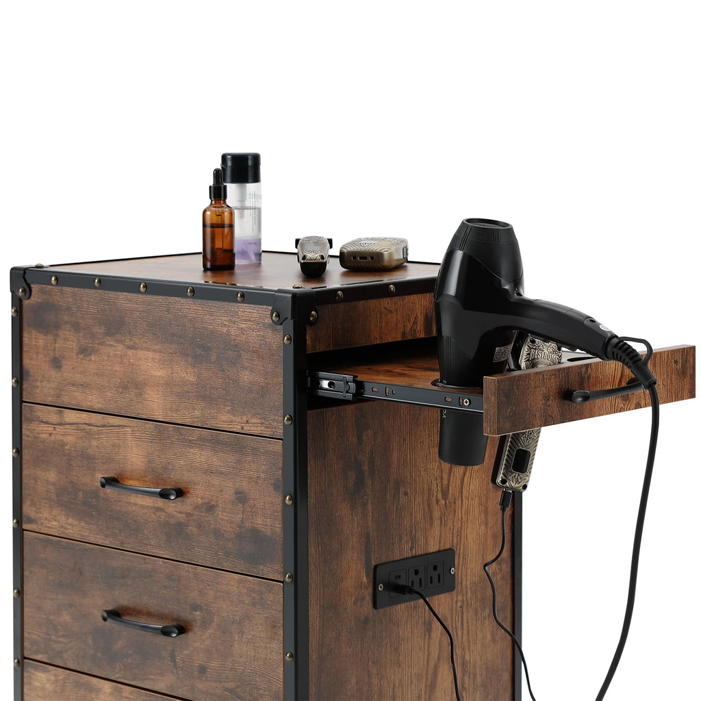 Vintage Salon Trolley Cart with 3 Drawers Power Outlets & Wheels