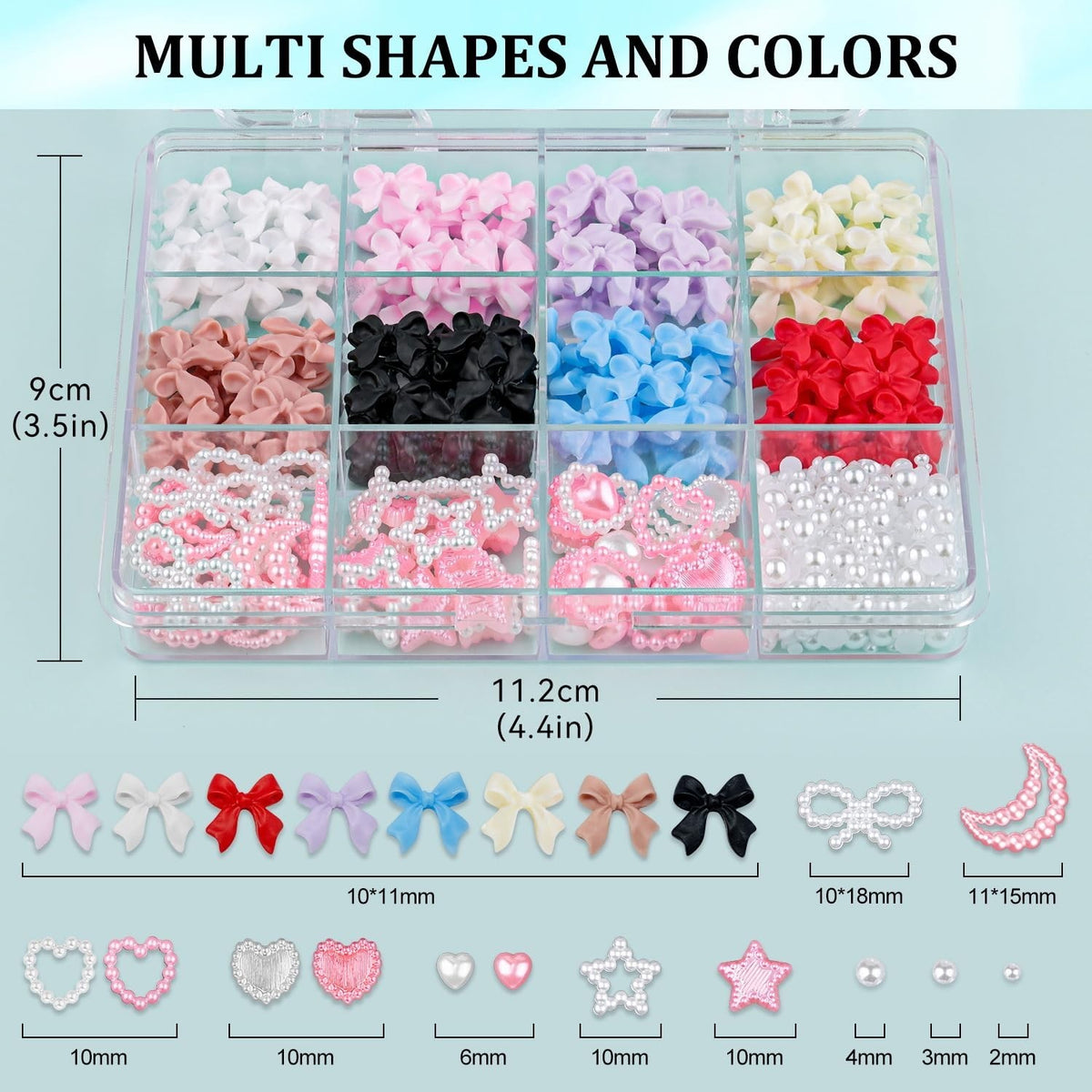 600 Pcs Nail Charms & Flatback Pearls Set for Nail Art - 8 Colors