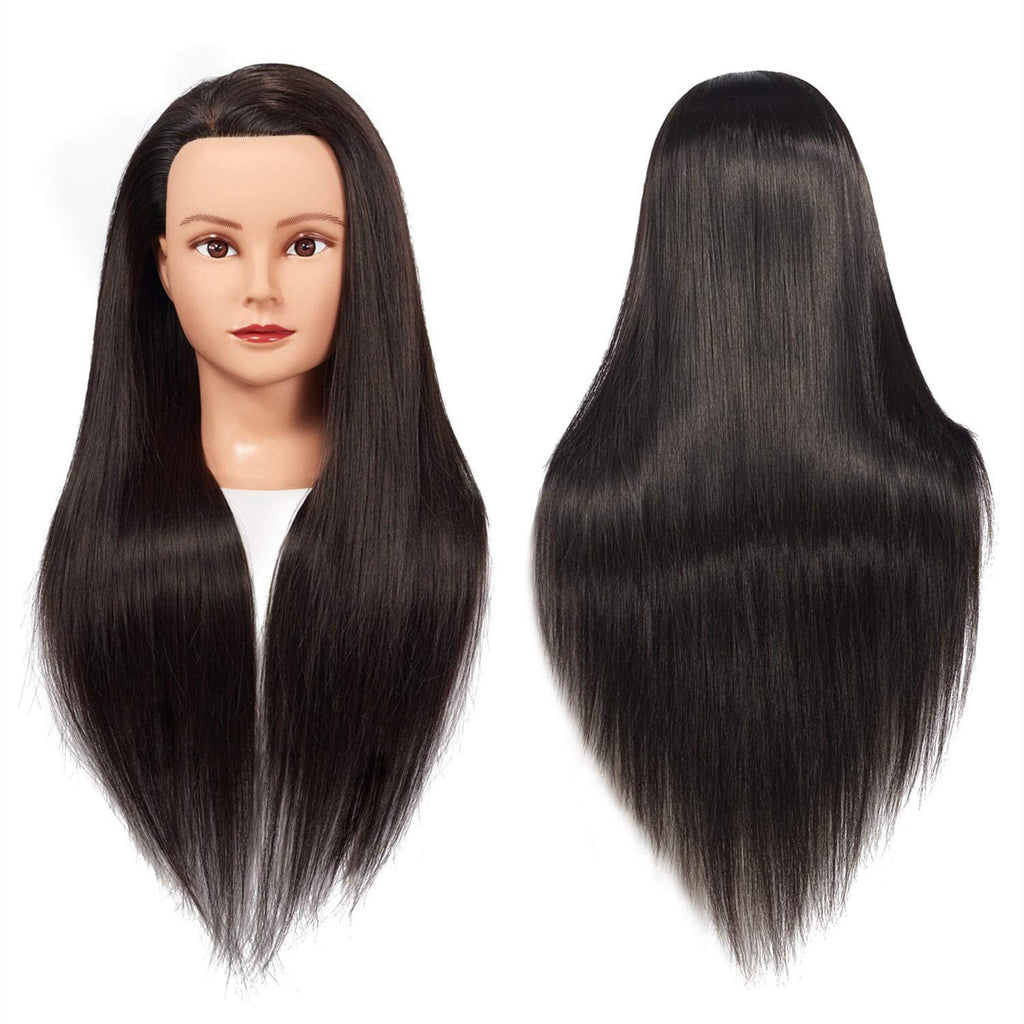Black Synthetic Hair Extension Mannequin Head with Clamp Set - 26-28 Inch