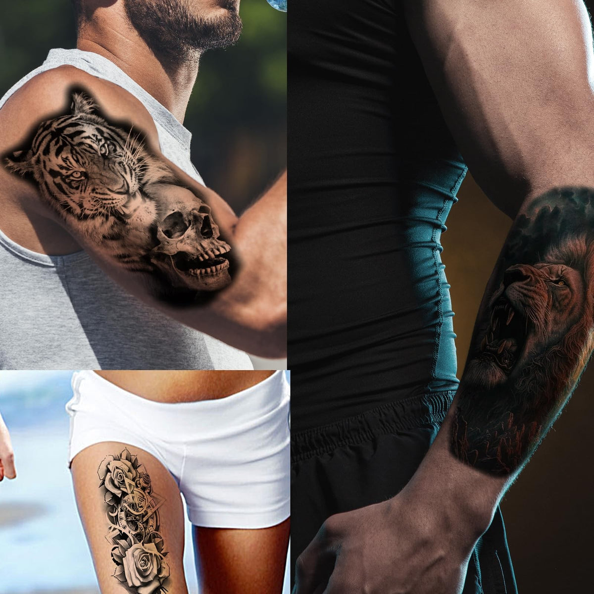 82 Sheets Temporary Tattoo Set - Black Skull & Skeleton Designs for Men