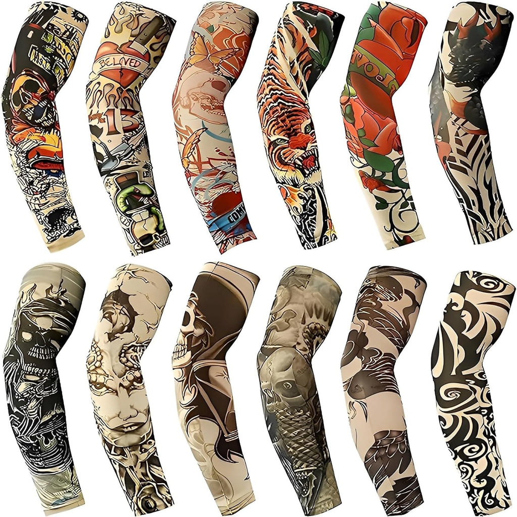 Tattoo Arm Sleeves for Men - 12 Pairs Fake Tattoo Covers Unisex One Size