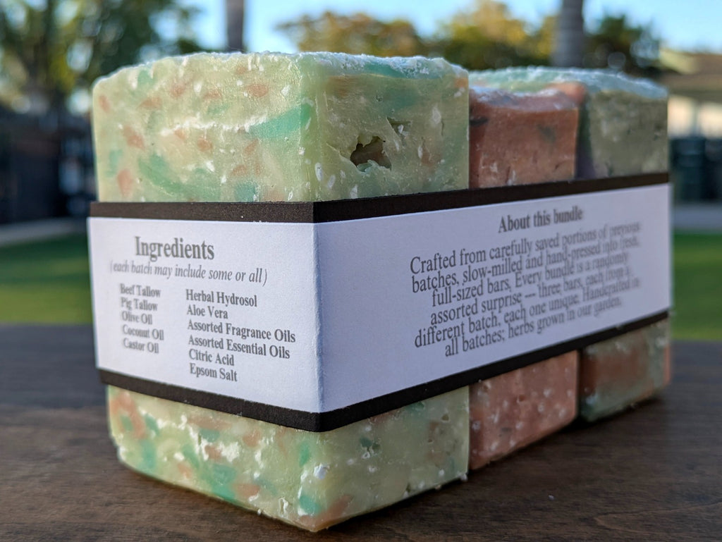 Handmade Reclaimed Soap 3-Bar Set Assorted Natural Tallow & Herbal Blend