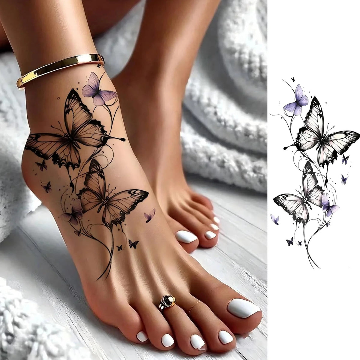 Temporary Tattoos for Women - 12 Sheets Floral Butterfly Rose Flower Designs