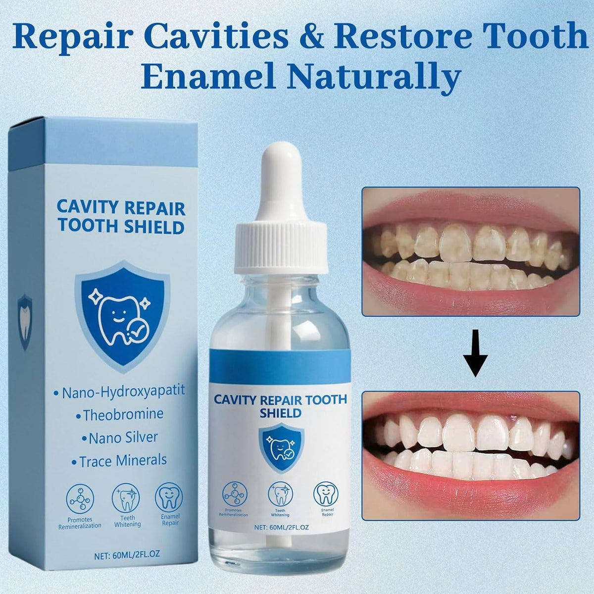 Liquid Nano Hydroxyapatite Tooth Repair Serum for Enamel Remineralization - 1/2 or 2 Pieces