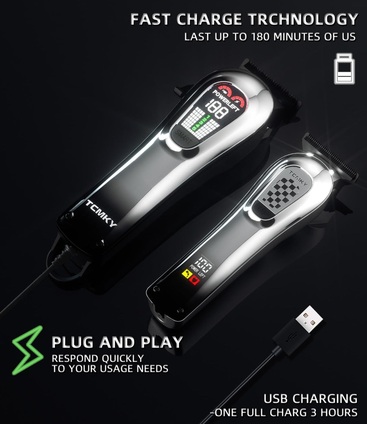 Wireless Professional Hair Clipper & Trimmer Set with Adjustable Speed
