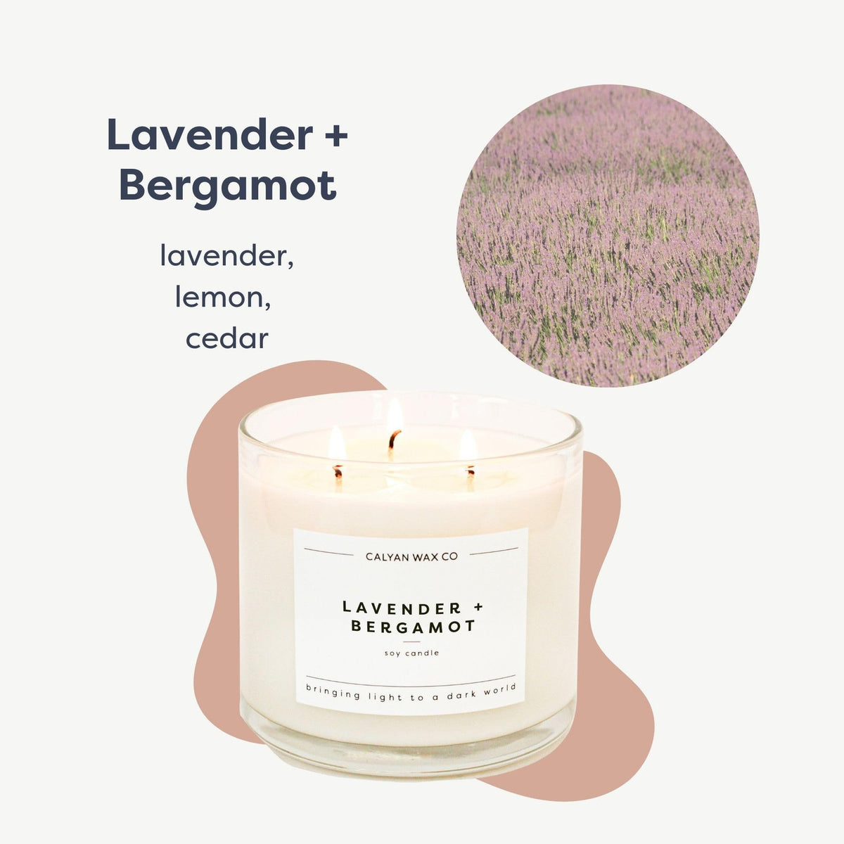 Lavender & Bergamot Scented Candle - 14.9 oz Soy Wax, 3 Wicks, Long-Lasting Fragrance