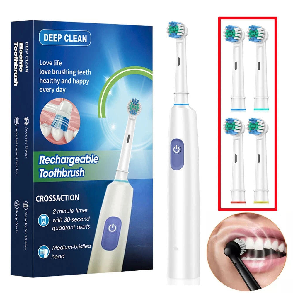 Rechargeable Electric Toothbrush with 5 Modes and Rotating Brush Heads