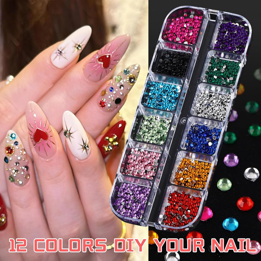 Colorful Crystal Rhinestones Nail Gems Set with Multi Shape Flat Back Charms - 2mm